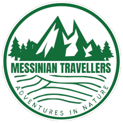 Messinian travellers logo, that shows a mountain and the title with a transparent background